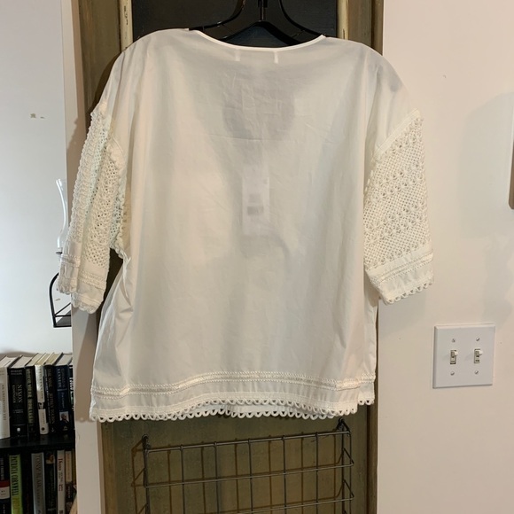 Derek Lam 10 Crosby White Poplin Crochet Sleeve Tassel Top Size 10 - Picture 7 of 7